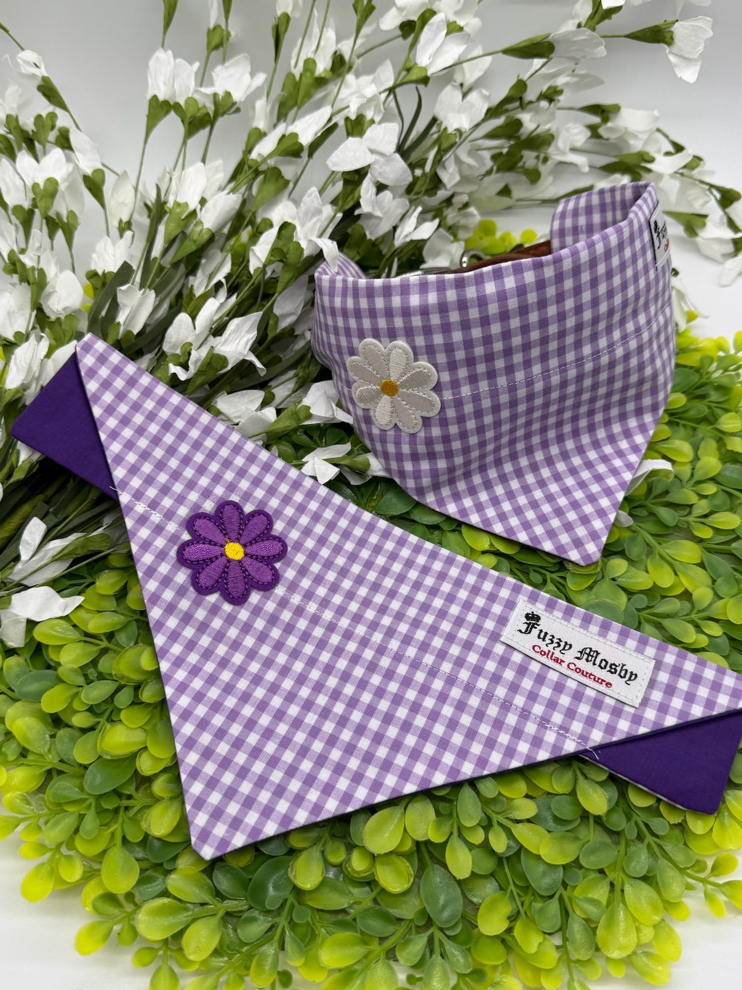 Purple Gingham Slide-on Bandana