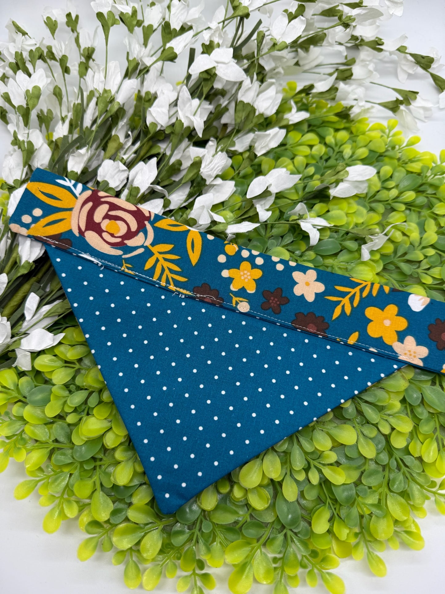 Blue & Gold Floral Slide-on Bandana
