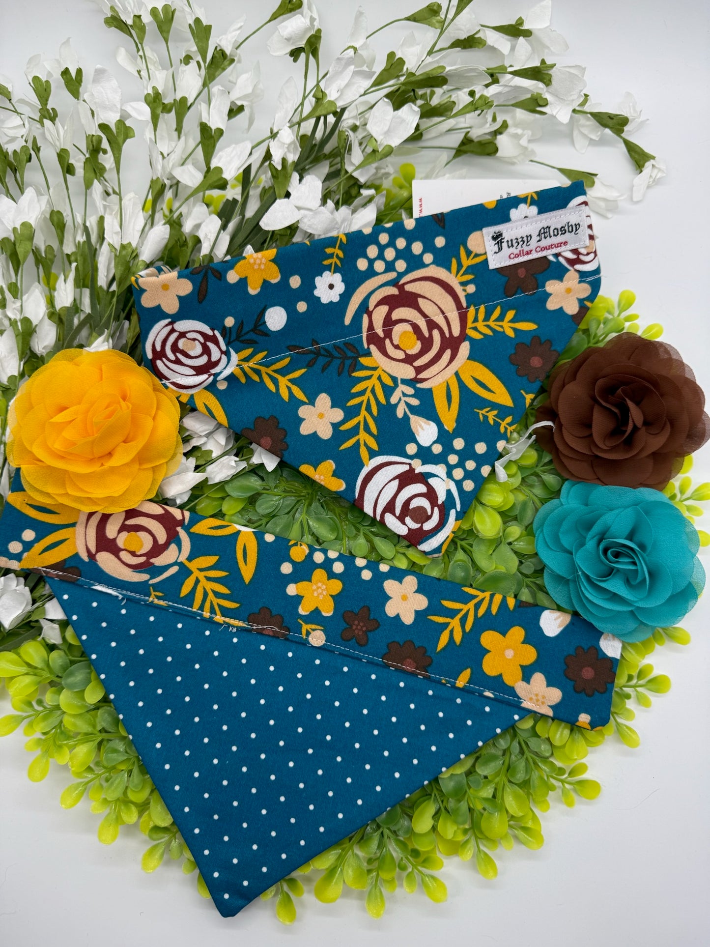 Blue & Gold Floral Slide-on Bandana