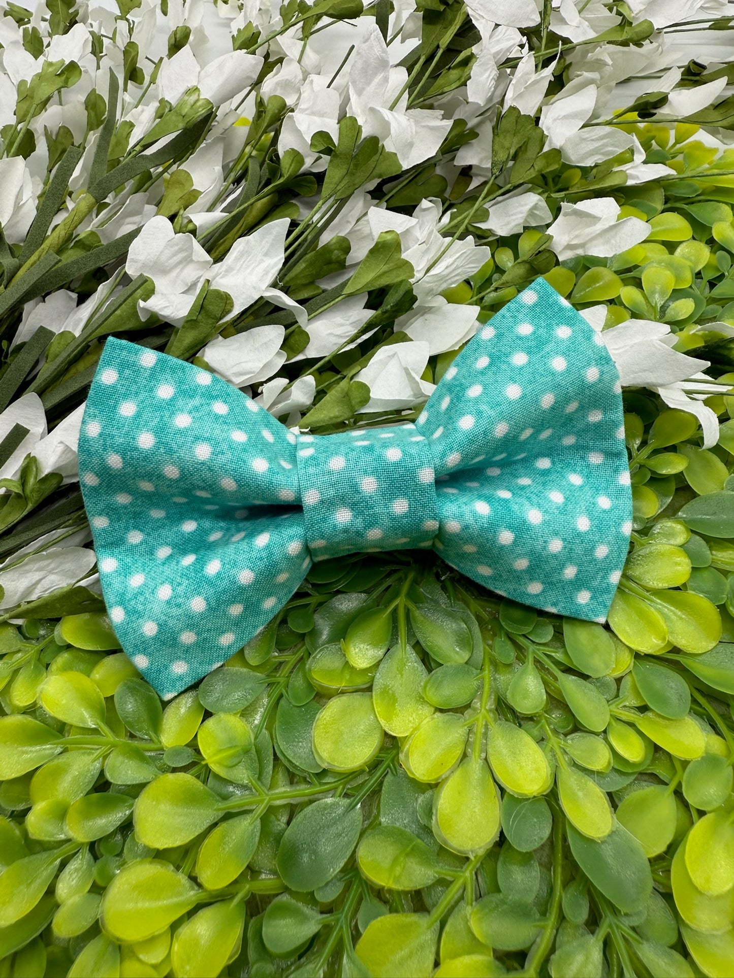 Aqua Polka Dot Slide-on Bow-tie