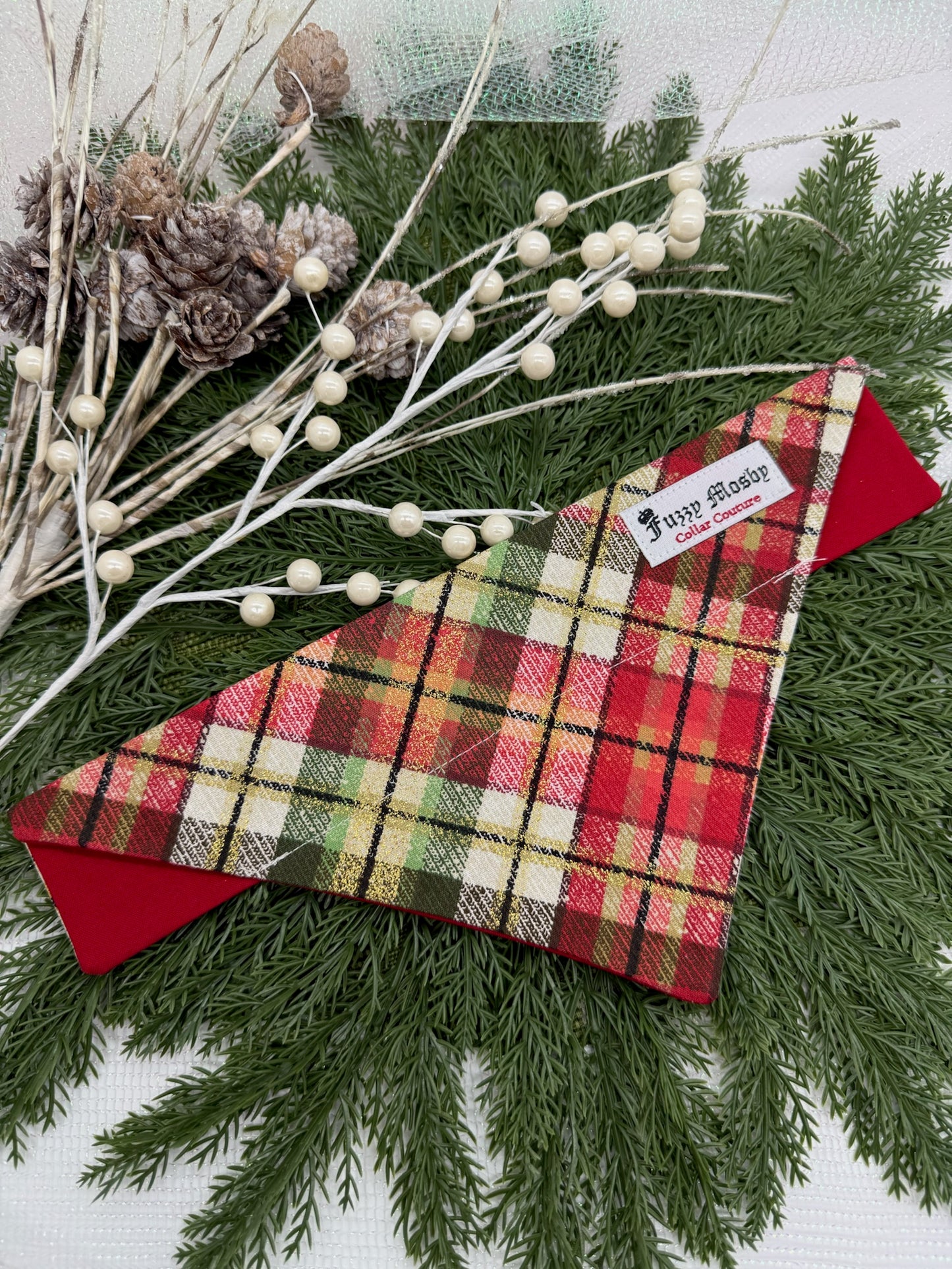 Vintage Christmas Plaid Slide-on Bandana