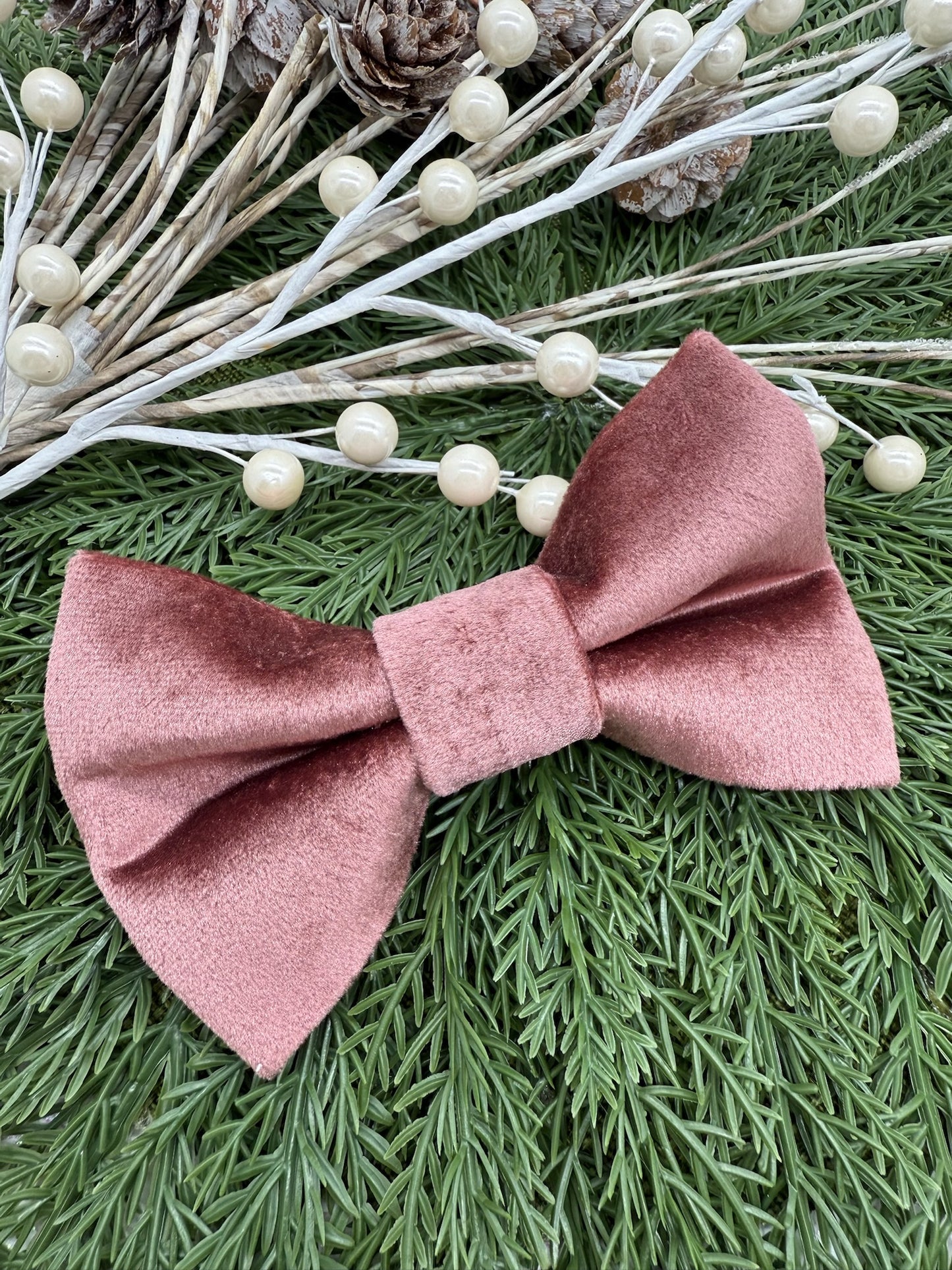 Dusty Rose Velvet Slide-on Bow-tie
