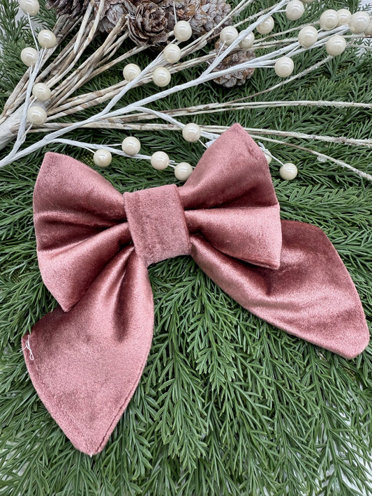 Dusty Rose Velvet Slide-on Bow