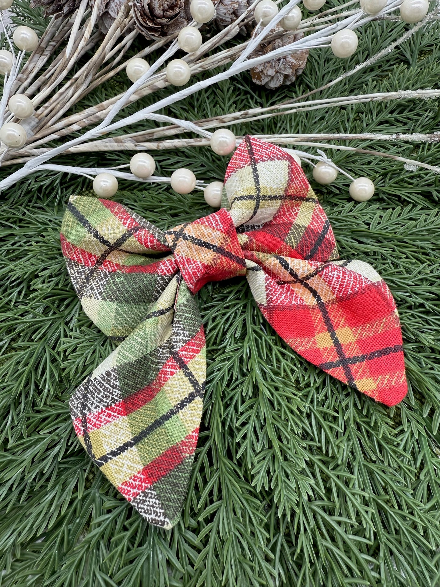 Vintage Christmas Plaid Slide-on Bow