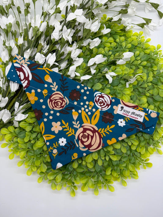 Blue & Gold Floral Slide-on Bandana