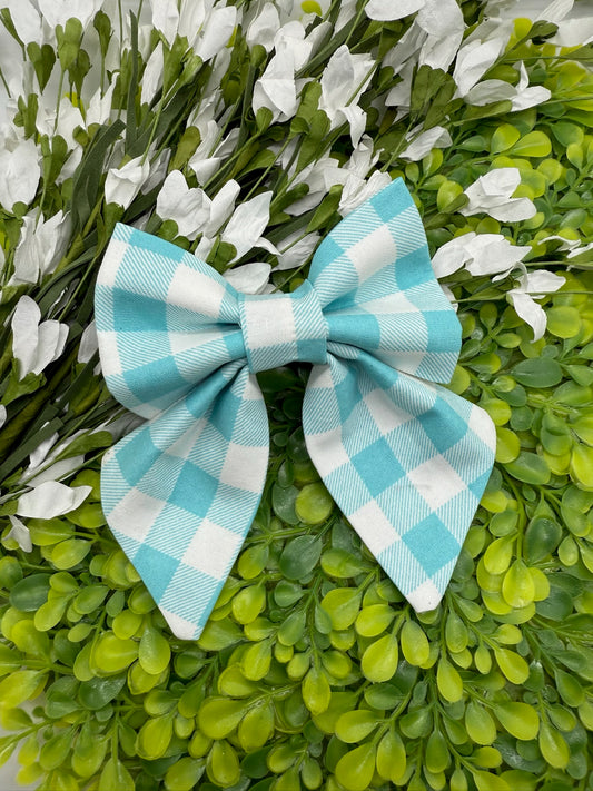 Light Blue Plaid Slide-on Bow