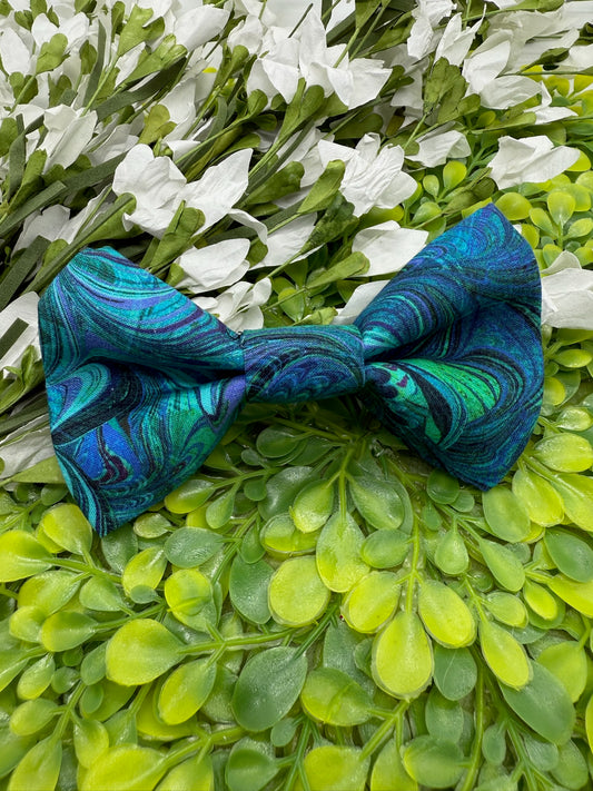 Blue & Green Swirl Slide-on Bow-tie