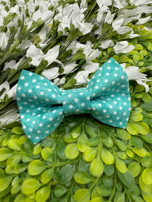 Aqua Polka Dot Slide-on Bow-tie